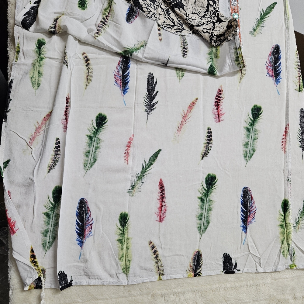 UMGEE Kimono Duster Cardigan Size XL/1XL Feather Print Tassel Boho Festival - Picture 10 of 11